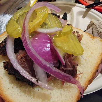 Terry Black's Barbecue - Bread with beef rib, onion, pickles - Barbeque Near Me - Austin, Texas