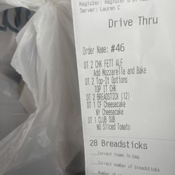 Fazoli's - This is my receipt--they kept my mother's receipt.