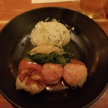 Passionfish - Scallops with tomato truffle sauce, baby blk Choy and savory rice pudding - Seafood Near Me - Pacific Grove, California Passionfish - Scallops with tomato truffle sauce, baby blk Choy and savory rice pudding - Seafood Near Me - Pacific Grove, California