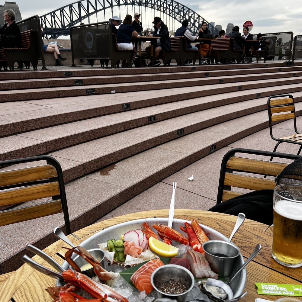 Cold seafood platter and this view