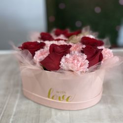 Heart pink and red floral arrangement