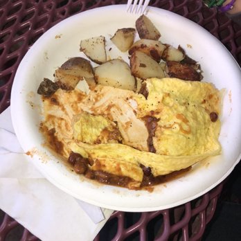 Koa Pancake House - Chili & Cheese Omelette and Home Potatoes (So good she ate most of it before I could get a picture!) - Breakfast & Brunch Near Me - Honolulu, Hawaii Koa Pancake House - Chili & Cheese Omelette and Home Potatoes (So good she ate most of it before I could get a picture!) - Breakfast & Brunch Near Me - Honolulu, Hawaii