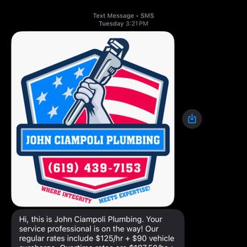 John Ciampoli Plumbing - sms message - Plumbing Near Me - Spring Valley, California John Ciampoli Plumbing - sms message - Plumbing Near Me - Spring Valley, California