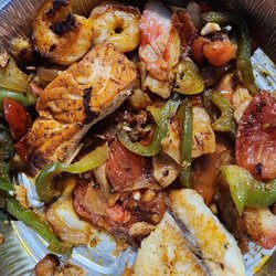 Lopez Grill Mexican Restaurant - The seafood fajitas modified to my liking.