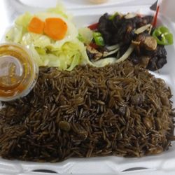 426 Caribbean Cuisine - Fried goat , black mushrooms and steamed cabbage