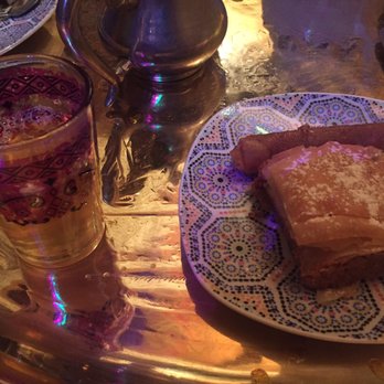 Essaouira - Creme de menthe - sweet mint tea with two Moroccan pastries for dessert. - Moroccan Near Me - Paris, 75