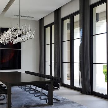 Fashion Interiors - Custom curtain side panels for dining room and hunter douglas roller shades - Shades & Blinds Near Me - Manhattan Beach, California Fashion Interiors - Custom curtain side panels for dining room and hunter douglas roller shades - Shades & Blinds Near Me - Manhattan Beach, California