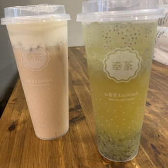 Feng Cha Teahouse - Black milk tea + sea salt foam. And kiwi basil green tea. - Desserts Near Me - Richardson, Texas