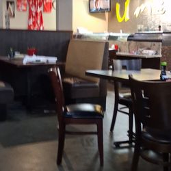Dirty tables, empty restaurant..