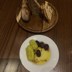 Table pita bread and olives