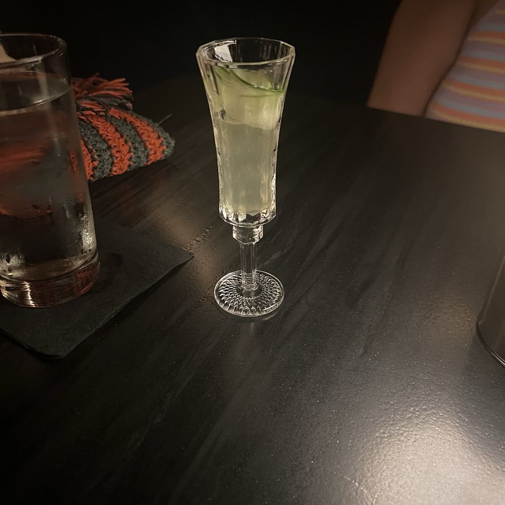 CASE Chocolates - Starter cocktail - Yuzu Mist Gin  St Germaine  Green chartreuse Cucumber Yuzu - Speakeasies Near Me - Houston, Texas