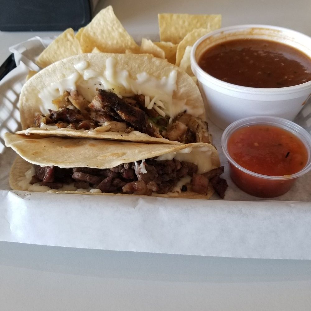 Dos Batos - Chicken and Beef tacos with watery tomato soup or as they call it.... "salsa" - Tacos Near Me - Austin, Texas