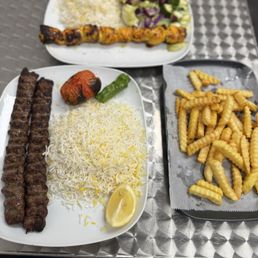 Fries , #2 Chicken Kebab & #1 Ground Beef Kabab (Kobideh) Fries , #2 Chicken Kebab & #1 Ground Beef Kabab (Kobideh)