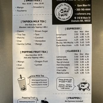 Cafe Maru - Drink Menu 2025 - Coffee & Tea Near Me - Chehalis, Washington Cafe Maru - Drink Menu 2025 - Coffee & Tea Near Me - Chehalis, Washington