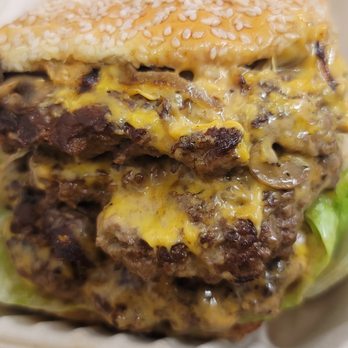 Burger District LA - 4x4 with extra grilled onions and Truffle Mushrooms! - Burgers Near Me - Los Angeles, California
