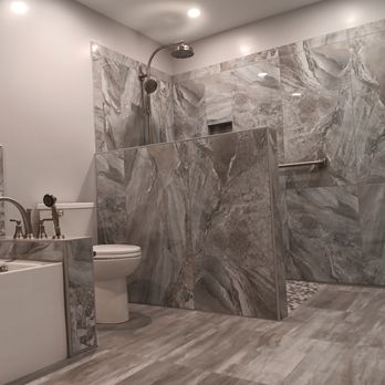 Abracadabra Contracting Services - Residential Bath Remodel: Schluter Sytems, large format porcelain tiles (2'x4'), framing, plumbing, electrical, drywall, and painting - Painters Near Me - Pittsburgh, Pennsylvania