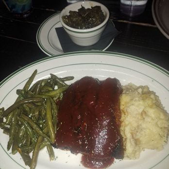 Earl's - Meatloaf, mashed potatoes, green beans, and collard greens. - American Near Me - Winston-Salem, North Carolina