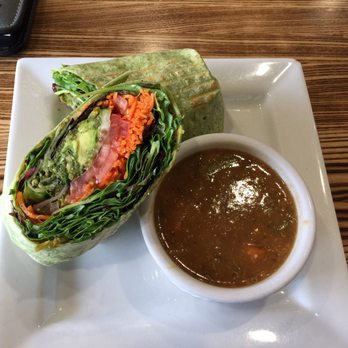 Apple A Day Cafe - Spinach wrap consisting of avacado, quinoa, spring mix, spinach, carrot, cucmber, tomatoes. Also some lentil soup. Delicious - Juice Bars & Smoothies Near Me - Miami Beach, Florida Apple A Day Cafe - Spinach wrap consisting of avacado, quinoa, spring mix, spinach, carrot, cucmber, tomatoes. Also some lentil soup. Delicious - Juice Bars & Smoothies Near Me - Miami Beach, Florida