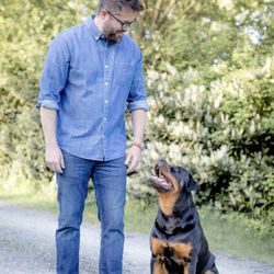 Garrett Stevens' Alpha Omega Dog Training - Me and one of our excellent example dogs. Unlike some trainer's dogs our dogs are totally trustworthy around kids and other animals. Skill!