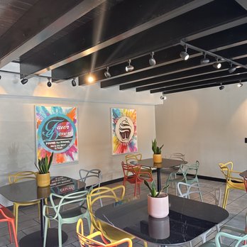 Favor Desserts - colorful chairs and tables in a restaurant - Bakeries Near Me - Durham, North Carolina