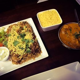 Dumm Biryani with chicken (Traditional one-dish meal) & Chicken Kabab Karhai with a side of rice