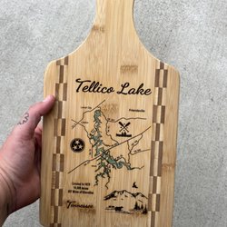 Patty's Laser - Wooden Cutting board with Map of Tellico Lake on it