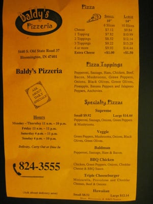 Menu photo 2 Baldy's Pizza Bloomington, IN Menu photo 2 Baldy's Pizza Bloomington, IN