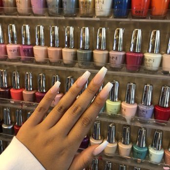 Color Nails - Coffin pink & white ombré nails - Nail Salons Near Me - Carlsbad, California Color Nails - Coffin pink & white ombré nails - Nail Salons Near Me - Carlsbad, California