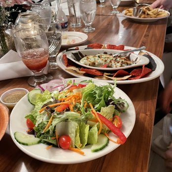 The Chart Room - House Garden Salad (i think?) ($7.95), + Spinach Artichoke Cheesy Dip served w/ toasted baguette ($12.95) - Seafood Near Me - Bar Harbor, Maine