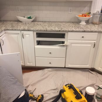 Mabe's Electrical and Home Improvement - Getting ready to install built in microwave in standard cabinet - Electricians Near Me - King, North Carolina Mabe's Electrical and Home Improvement - Getting ready to install built in microwave in standard cabinet - Electricians Near Me - King, North Carolina