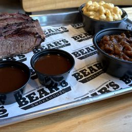 Brisket, mac & cheese, and baked beans Brisket, mac & cheese, and baked beans