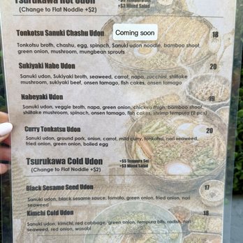 Tsurukawa Udon - Menu as of 07/17/26 - Japanese Near Me - Tustin, California Tsurukawa Udon - Menu as of 07/17/26 - Japanese Near Me - Tustin, California