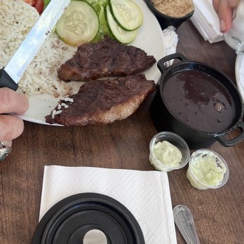 Brazuca Cafe - picanha steak with rice, salad & black beans - Brazilian Near Me - Costa Mesa, California