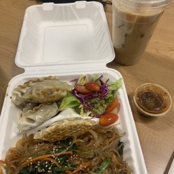 Earlybird Cafe - Dumpling Bowl Comes with dumplings, japchae noodles (my favorite), rice, and a small salad