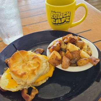 Conch Cafe - Bacon cheese and egg on a small biscuit, but delicious - Seafood Near Me - Garden City, South Carolina