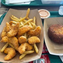 The Veggie - Shrimp basket w a side of crab cake