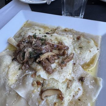 Bernard's Grove - Edamame & goat cheese ravioli served in a brown butter and mushroom sauce with basil and walnuts - American Near Me - Rochester, New York