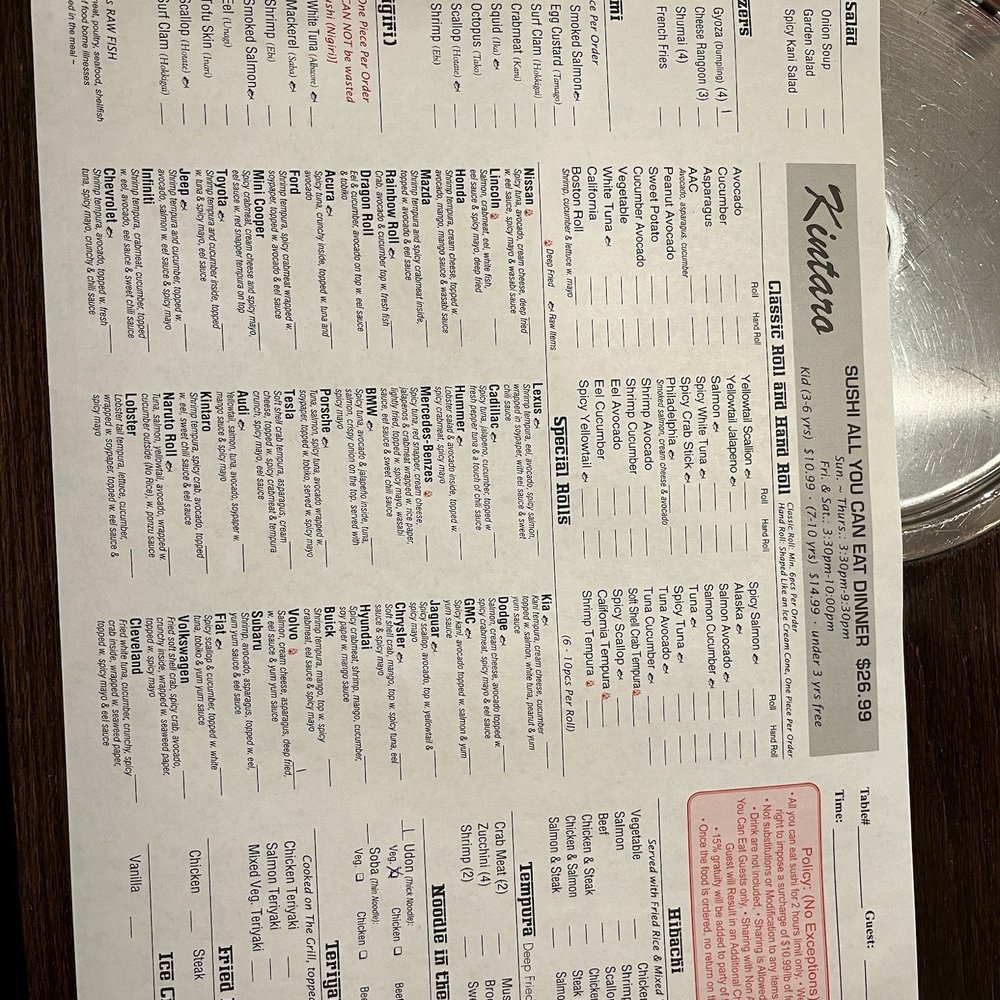 Kintaro - Willowick - All you can eat menu - Japanese Near Me - Willowick, Ohio