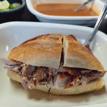 Chago Ahogadas - Carnitas torta with sauce on the side - Mexican Near Me - Montebello, California