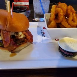 Ice House Burger with Onion Rings Ice House Burger with Onion Rings