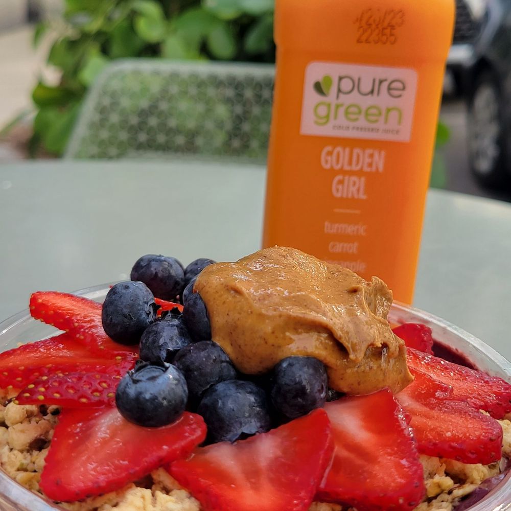 Pure Green - Berry Bowl with an almond butter add 3. - Juice Bars & Smoothies Near Me - Aventura, Florida