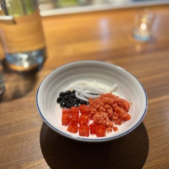 Yaowarat - Milk pudding topped with brown sugar boba, young coconut strips, strawberry granita and jicama. - Thai Near Me - Portland, Oregon Yaowarat - Milk pudding topped with brown sugar boba, young coconut strips, strawberry granita and jicama. - Thai Near Me - Portland, Oregon