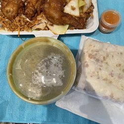 Benab Family Restaurant - Chicken & Roti (the chicken is in a separate container); combo C fried rice, chicken wings, chicken and vegetables.