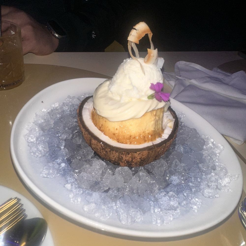 Don Coqui - Flan de Coco  Vegan Coconut Ice Cream, White Chocolate, Coconut Mousse and Coconut Rallado - Latin American Near Me - Edgewater, New Jersey
