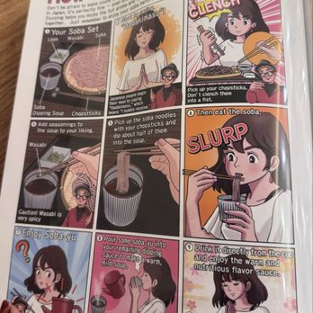 Sora Dining Soba - The menu is so cute! Love the manga way to give instructions on how to eat soba - Japanese Near Me - San Francisco, California