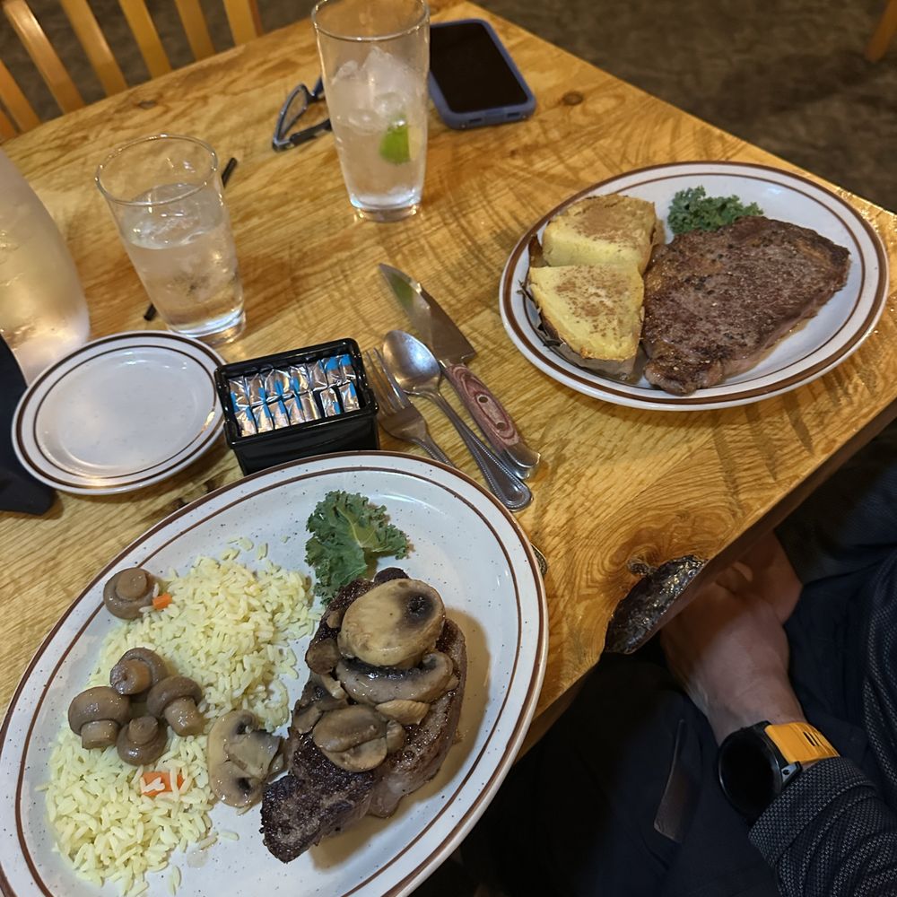 Milt's Stage Stop - filet mignon with rice with mushrooms, ribeye with sweet potato - Steakhouses Near Me - Cedar City, Utah Milt's Stage Stop - filet mignon with rice with mushrooms, ribeye with sweet potato - Steakhouses Near Me - Cedar City, Utah