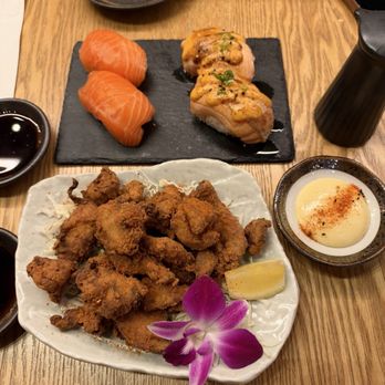 Zuko Sushi Bar - Chicken Kaarage (Bottom) & Salmonster & Seared Salmonster - Sushi Bars Near Me - San Jose, California Zuko Sushi Bar - Chicken Kaarage (Bottom) & Salmonster & Seared Salmonster - Sushi Bars Near Me - San Jose, California