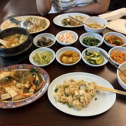 New Oriental Restaurant - Vegetarian Fried Rice, Soup & Japchae noodles with tofu. All Vegetarian!