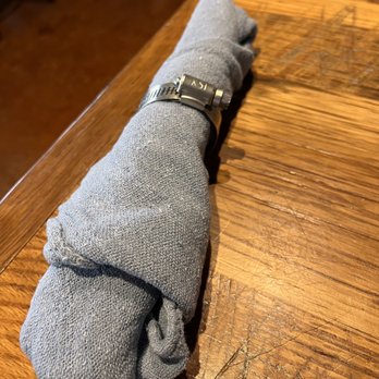 Ford's Garage Dearborn - Shop towel serves as napkin tied with a engine hose clamp. - Burgers Near Me - Dearborn, Michigan