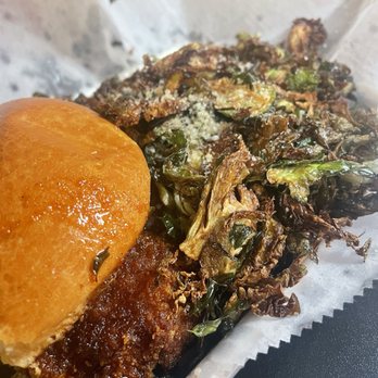 Camino - Nashville hot chicken sandwich and crispy brussell sprouts - American Near Me - West Allis, Wisconsin